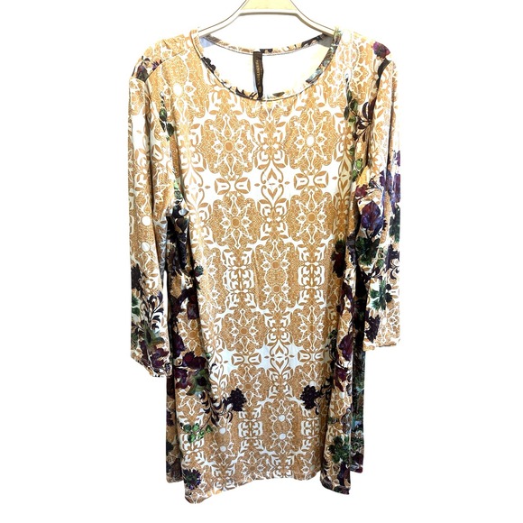 Jean Pierre Dresses & Skirts - Jean-Pierre Klifa Size 1X Gold Multi Daphne Printed Dress‎ 3/4 Sleeves